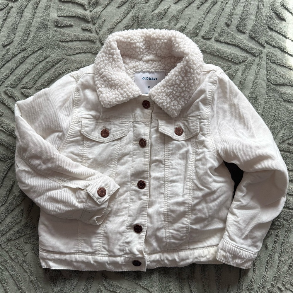 Old Navy Cream Corduroy Denim Jacket w Plush